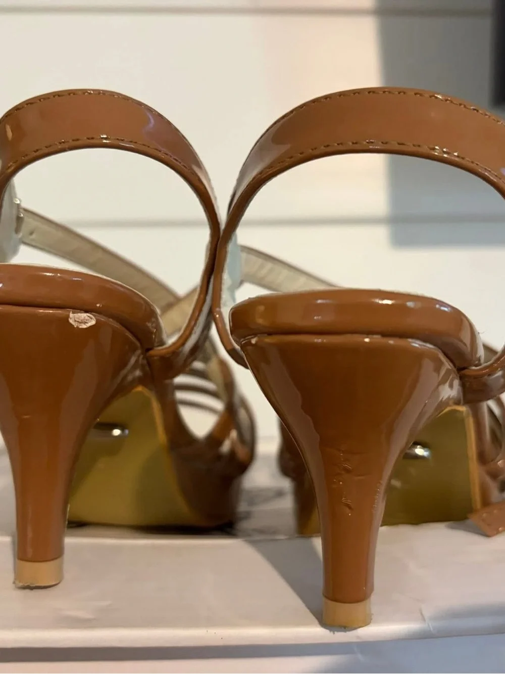 Girls' Tan Patent Strappy Dress Heels with Buckle